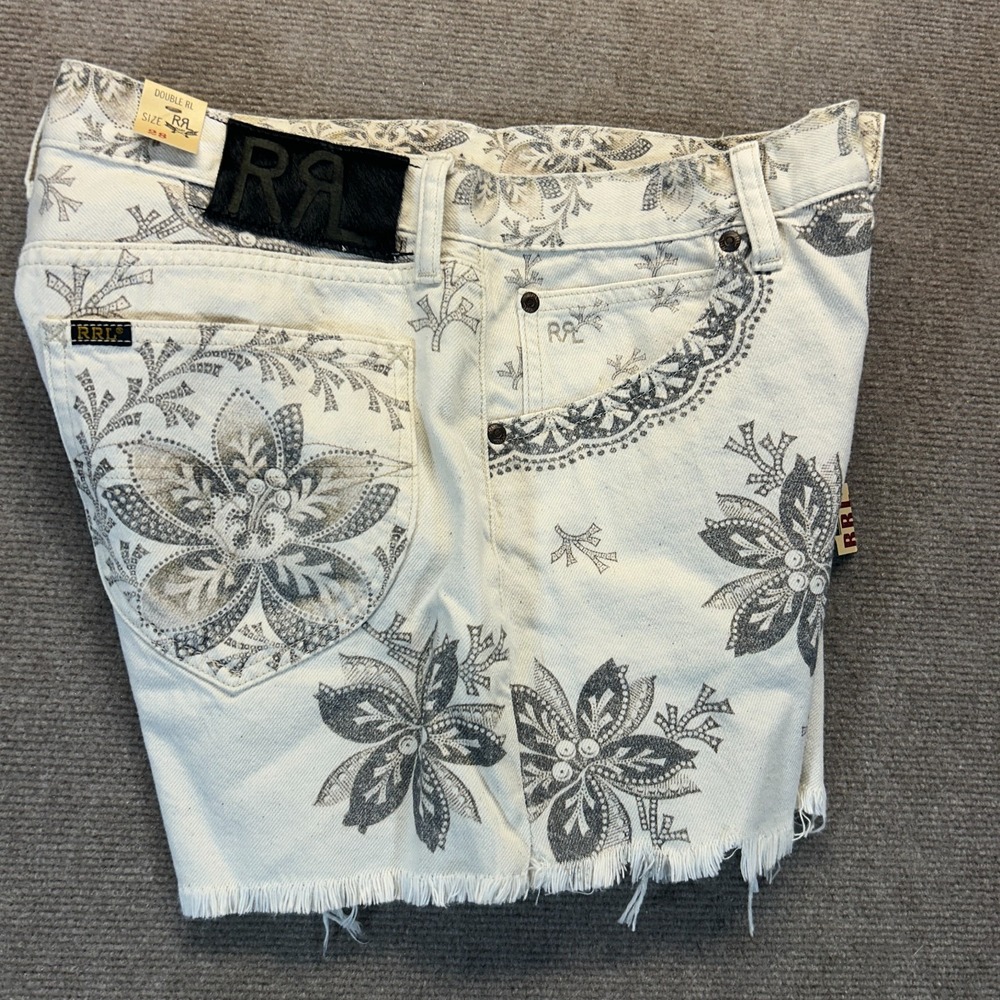 Double RL Denim Shorts Women's 28 RRL Boy Fit Brylee Floral Print Raw Hem 4" NEW - Picture 16 of 16